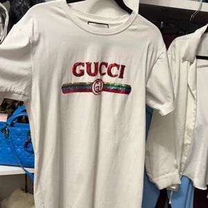 Gucci White Tee with Multicolor Logo